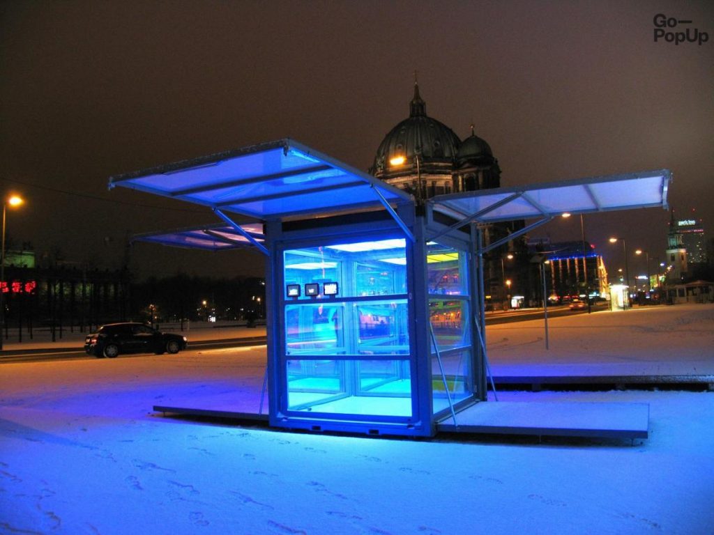 modular box placed in the center of berlin for pop-up purposes